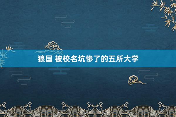 狼国 被校名坑惨了的五所大学